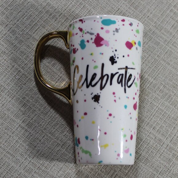 Cypress Home Tall Paint Splatter "Celebrate" Ceramic Drink Mug - Picture 1 of 7